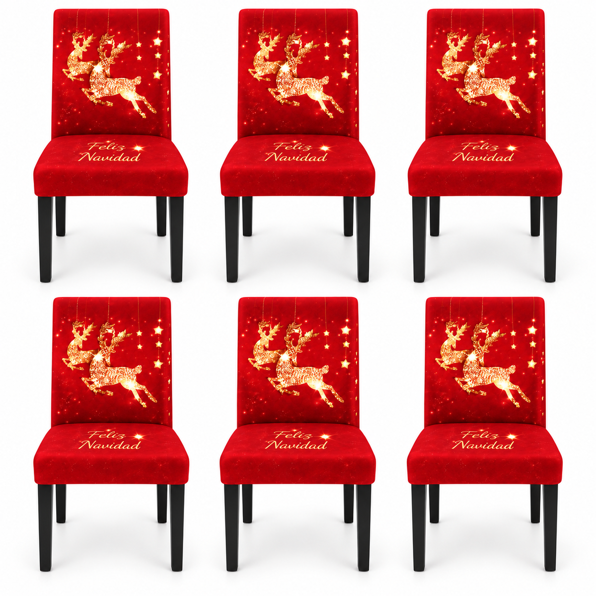 Mantel Y Fundas de Silla Navideño Con Diseño de Renos Luminosos