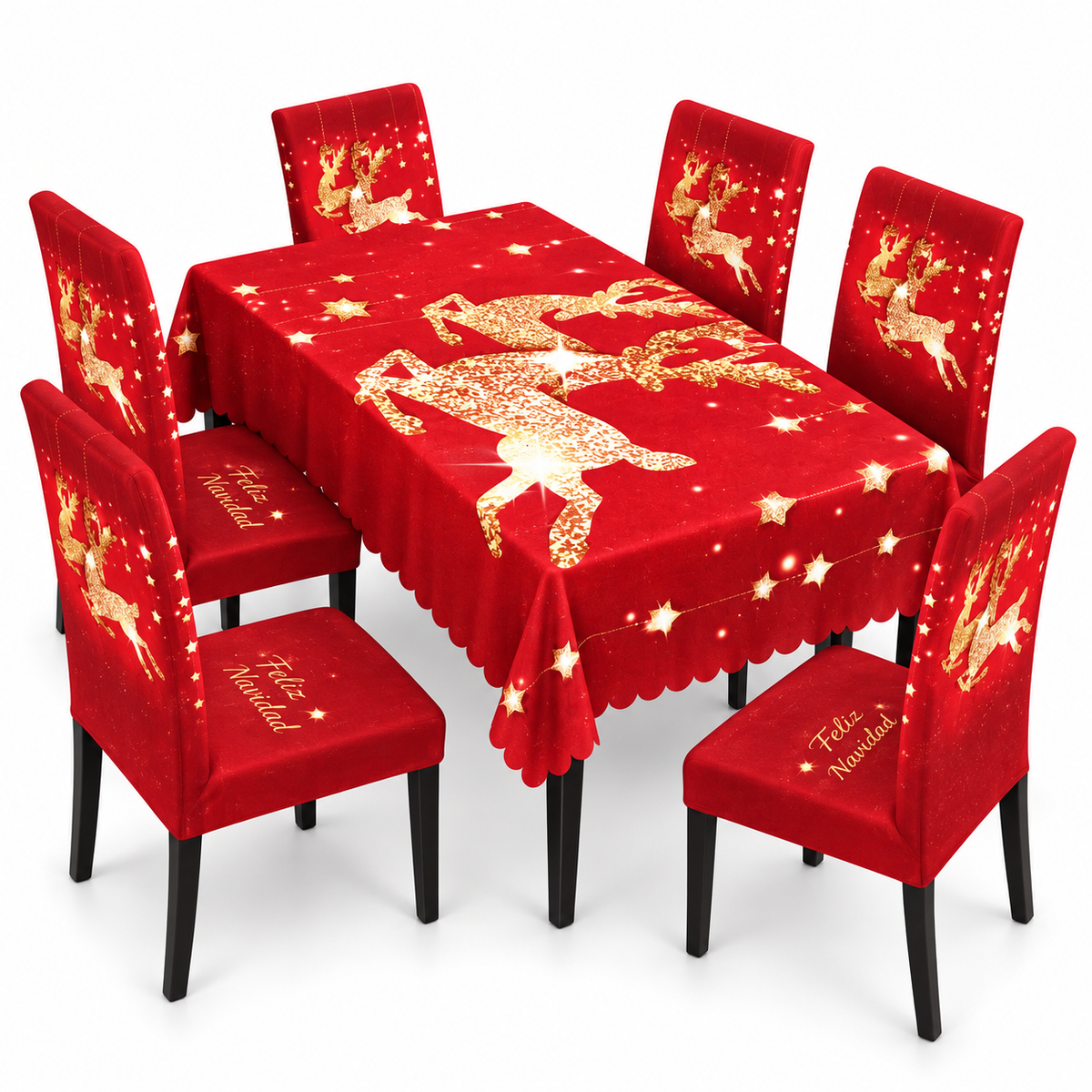 Mantel Y Fundas de Silla Navideño Con Diseño de Renos Luminosos
