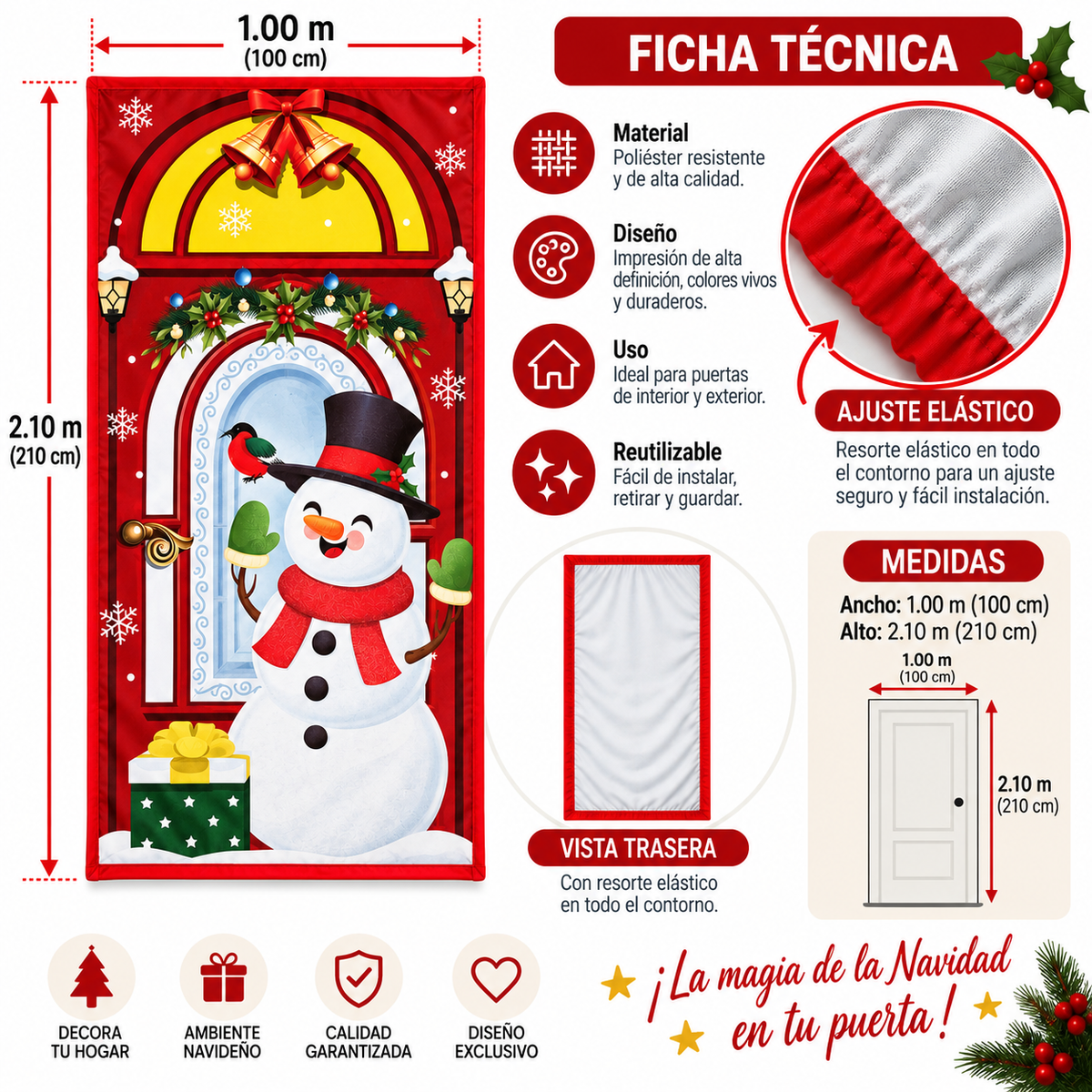 Funda para Puertas Navidad - Muñeco de Nieve 1