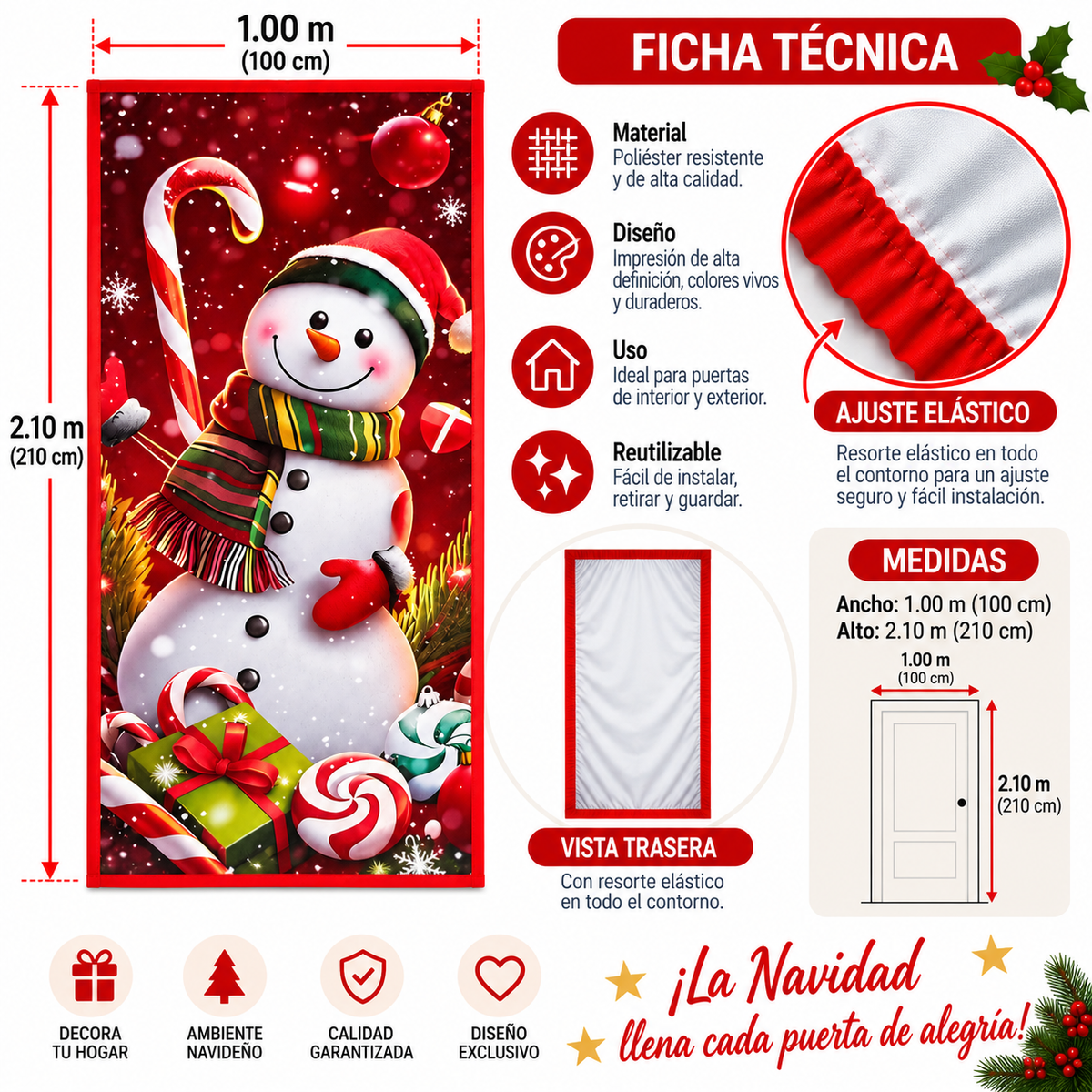 Funda para Puertas Navidad - Muñeco de Nieve 2