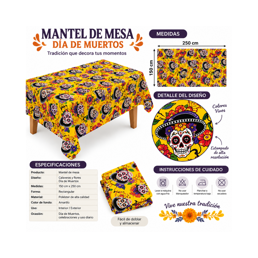 Mantel Día de Muertos - Amarillo