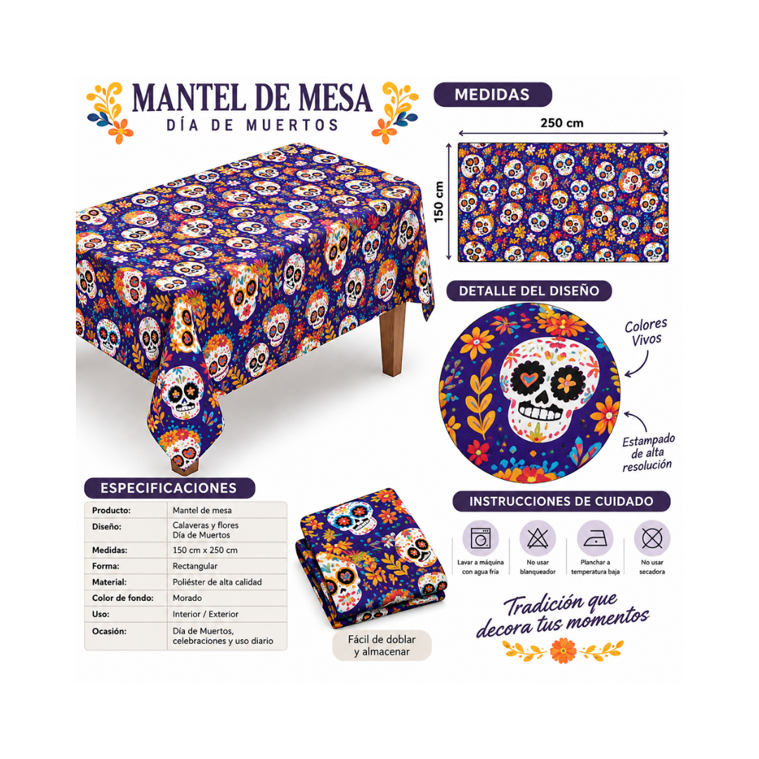 Mantel Día de Muertos Morado