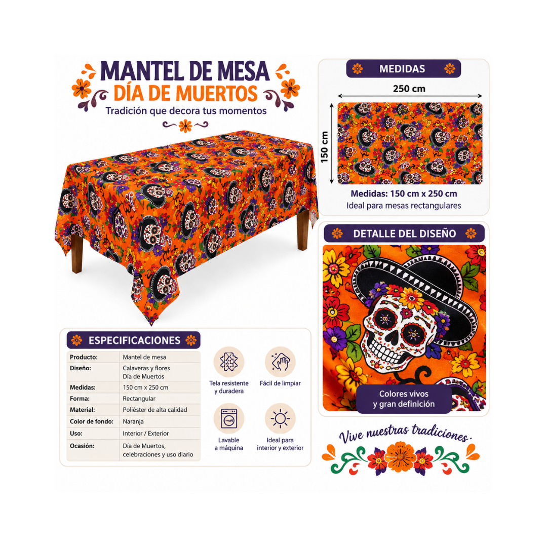 Mantel Día de Muertos - Naranja