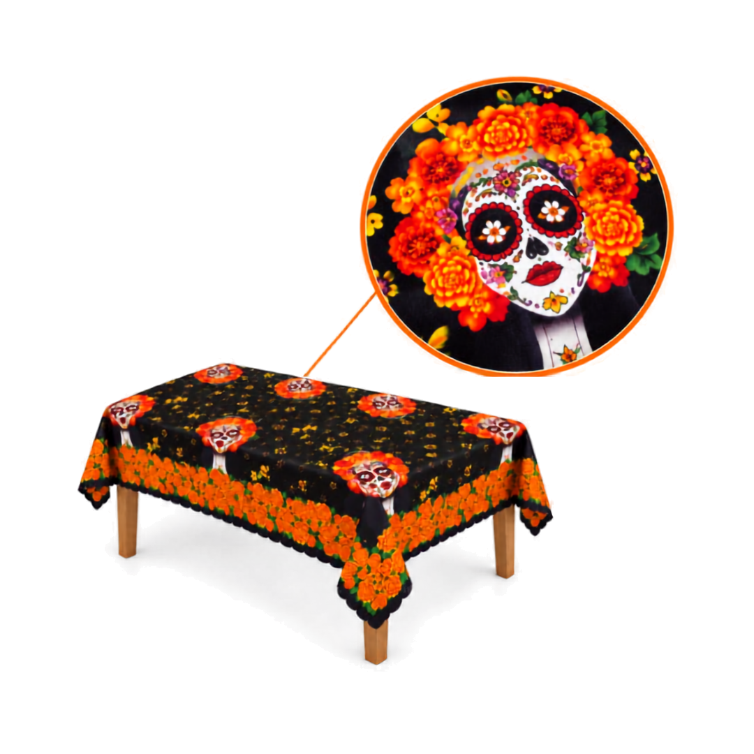 Mantel Día de Muertos - Negro Naranja