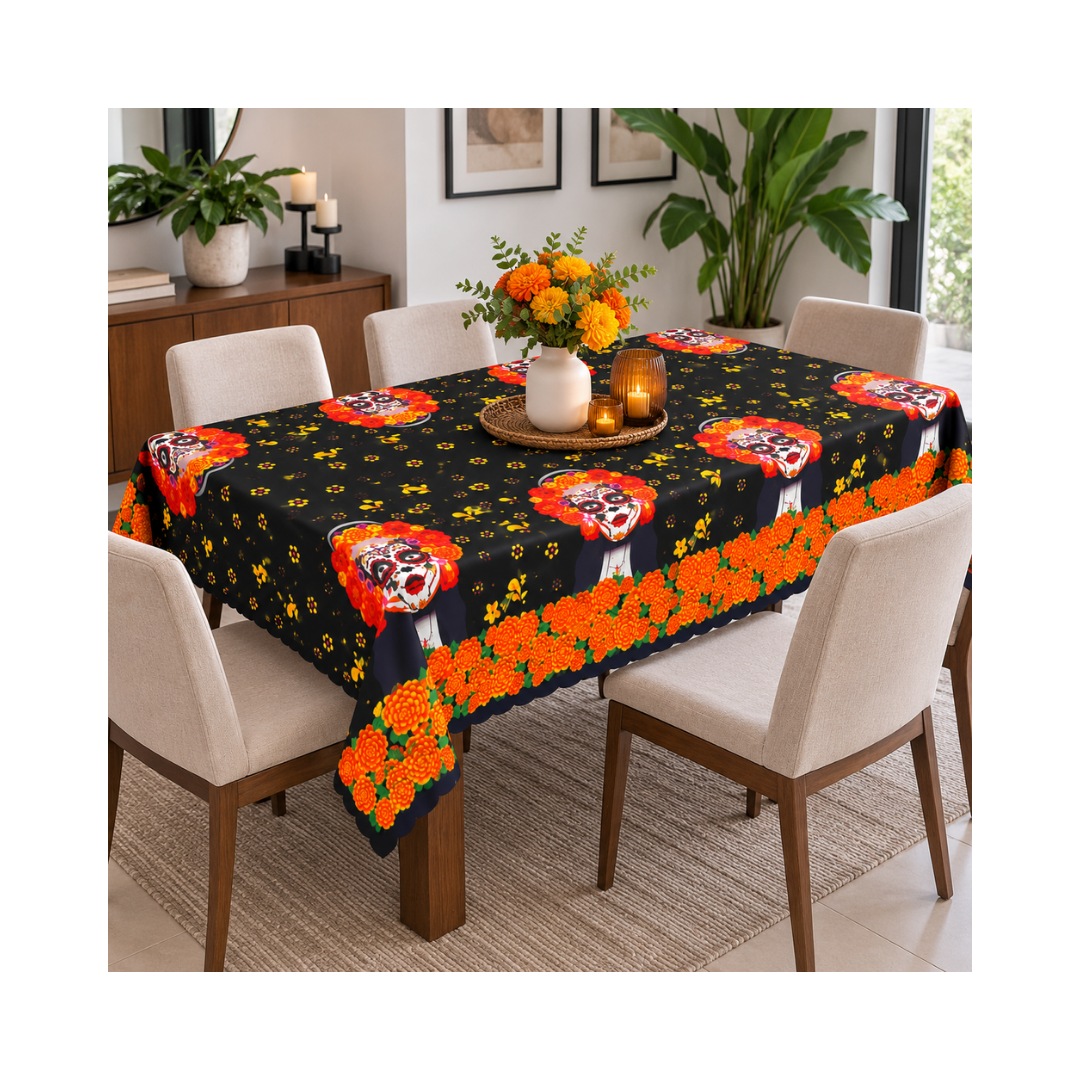 Mantel Día de Muertos - Negro Naranja