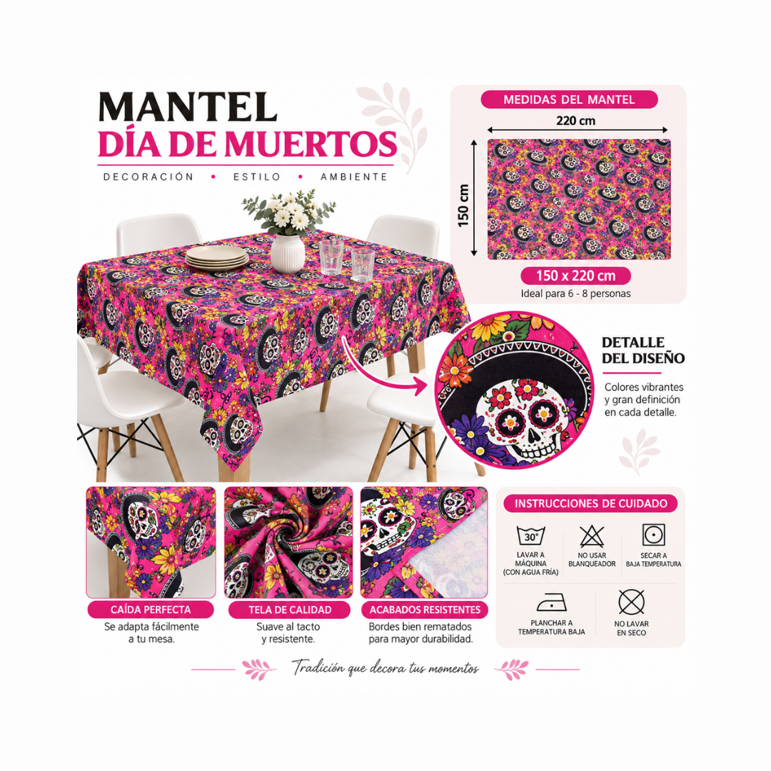 Mantel Día de Muertos Rosa