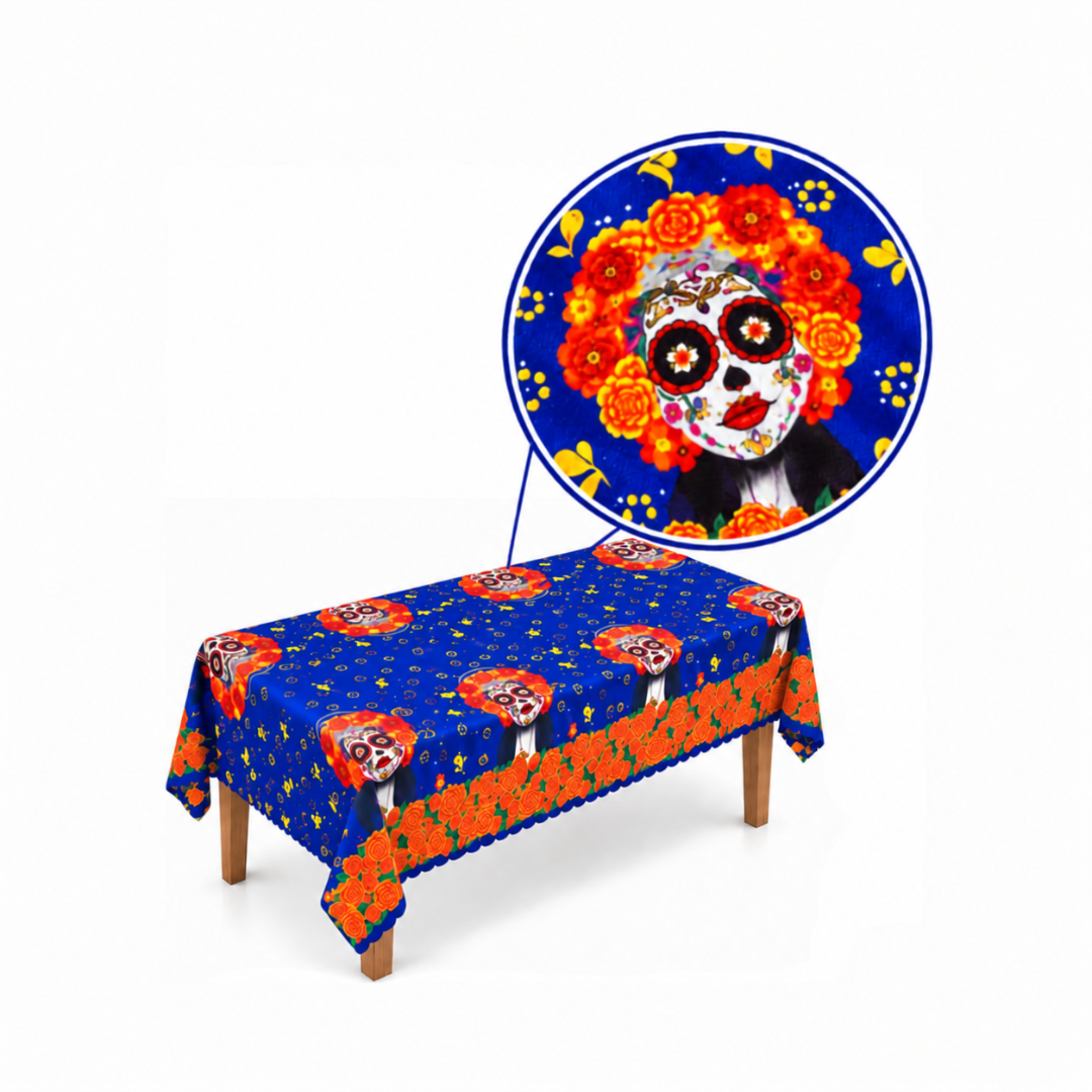 Mantel Día de Muertos - Azul Naranja