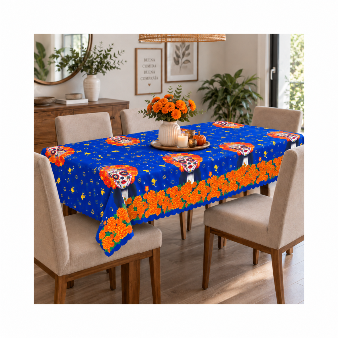 Mantel Día de Muertos - Azul Naranja