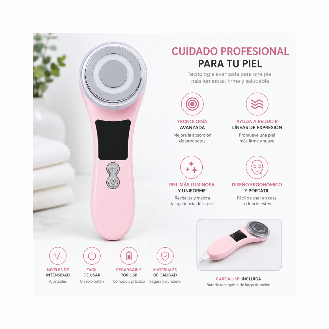 Masajeador Facial Con Fototerapia LED y Pantalla