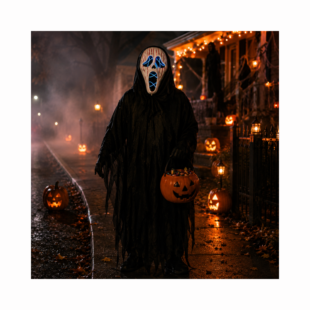 Máscara LED Tipo Scream Con Capucha Halloween