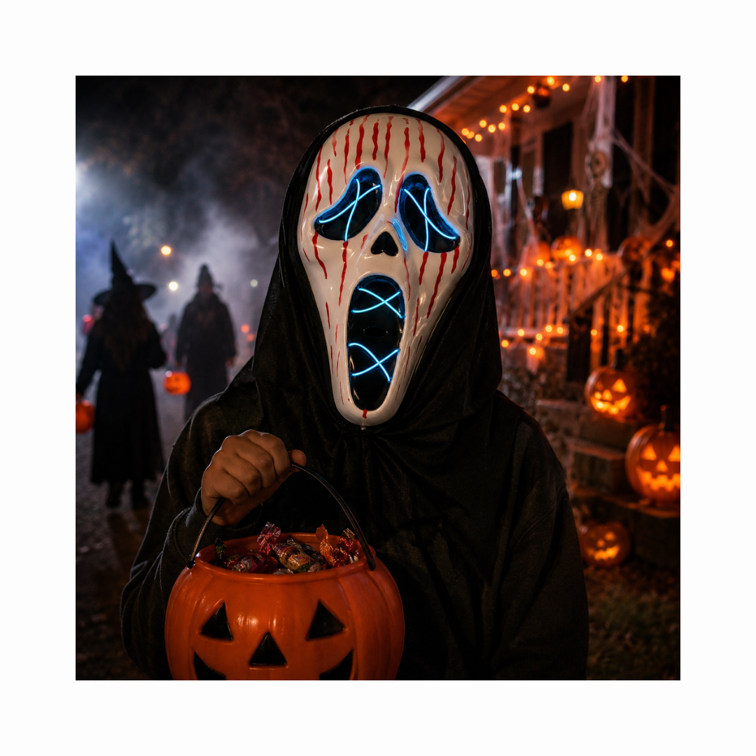 Máscara LED Tipo Scream Con Capucha Halloween