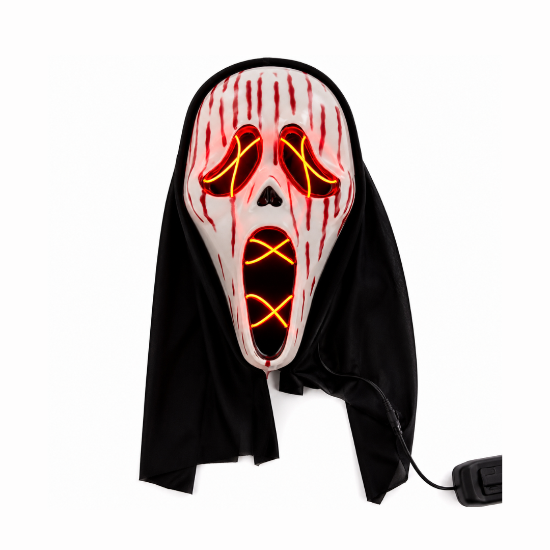 Máscara LED Tipo Scream Con Capucha Halloween