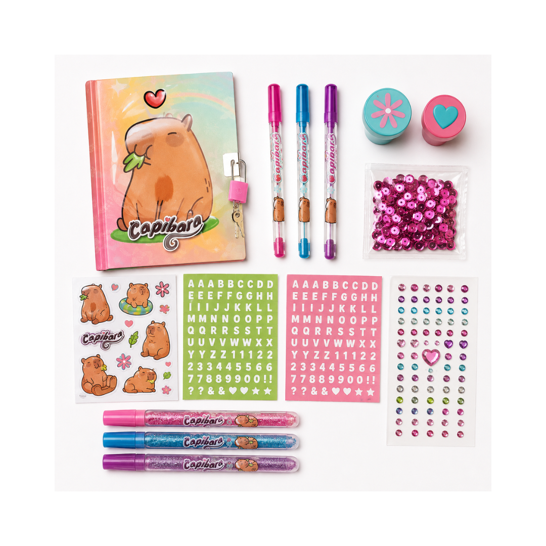 Mi Diario Secreto con Llave y Kit de Accesorios Minnie Mouse, Capibara y Unicornio
