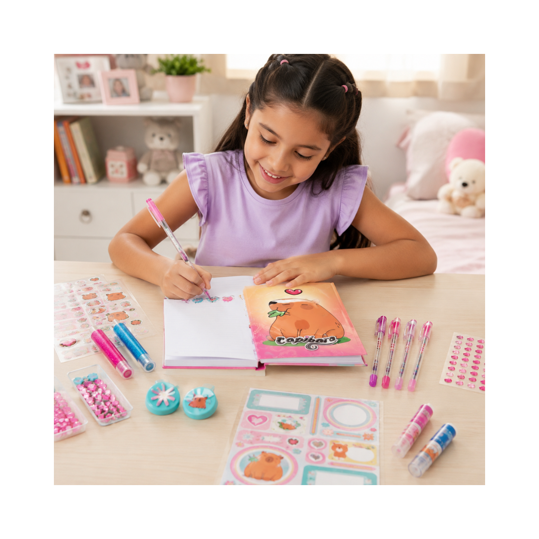 Mi Diario Secreto con Llave y Kit de Accesorios Minnie Mouse, Capibara y Unicornio