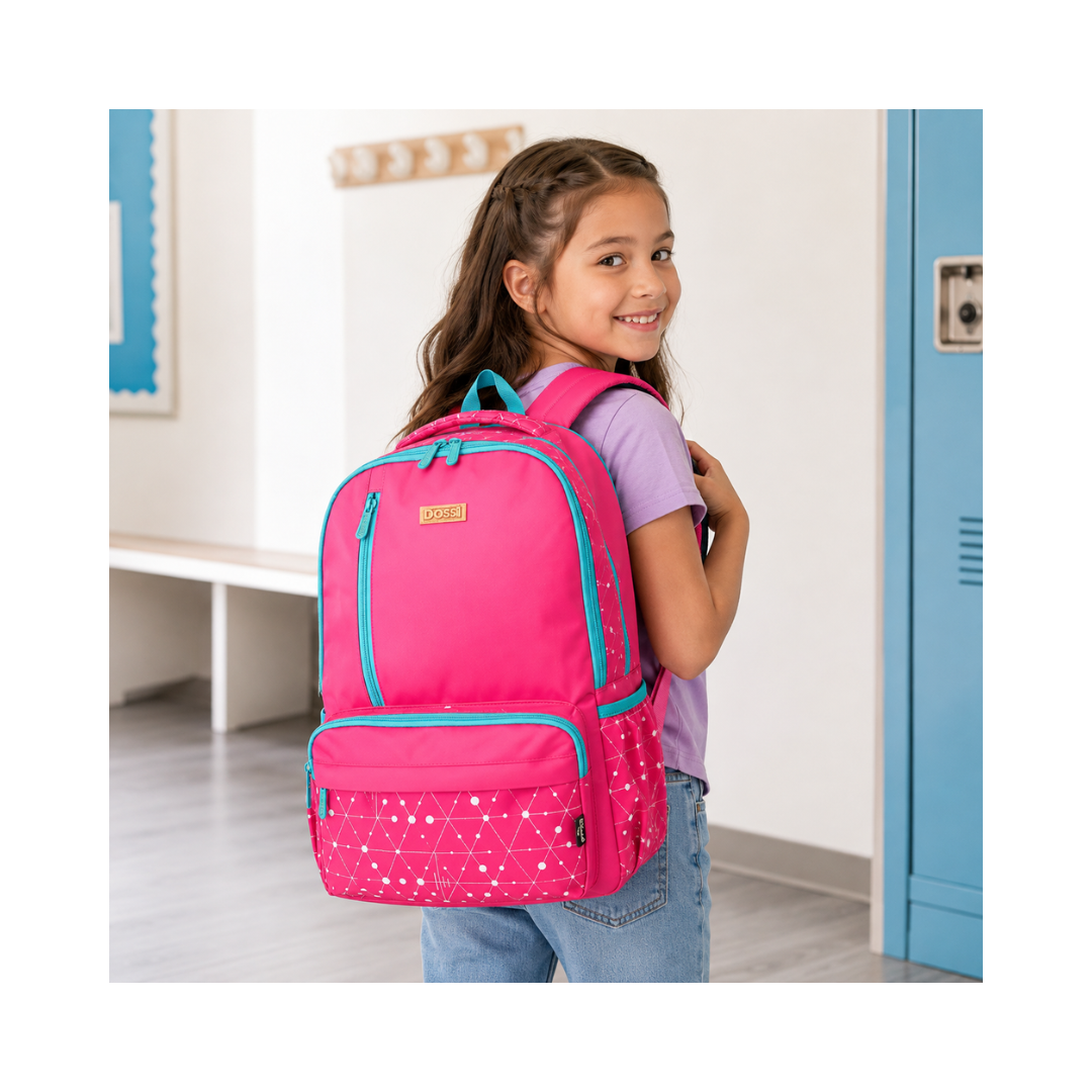 Mochila Escolar Rosa Fucsia con Detalles Turquesa
