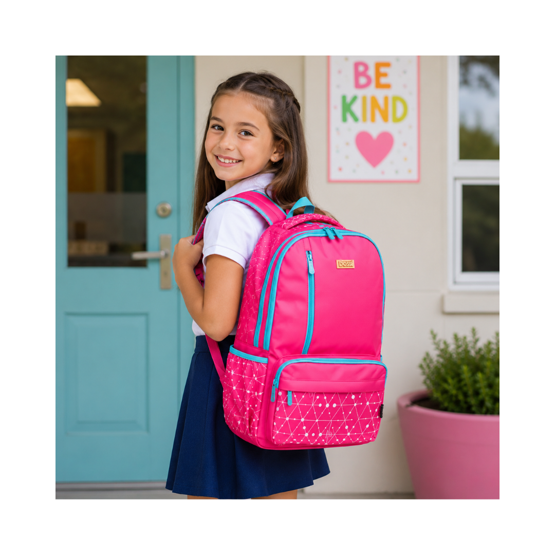 Mochila Escolar Rosa Fucsia con Detalles Turquesa
