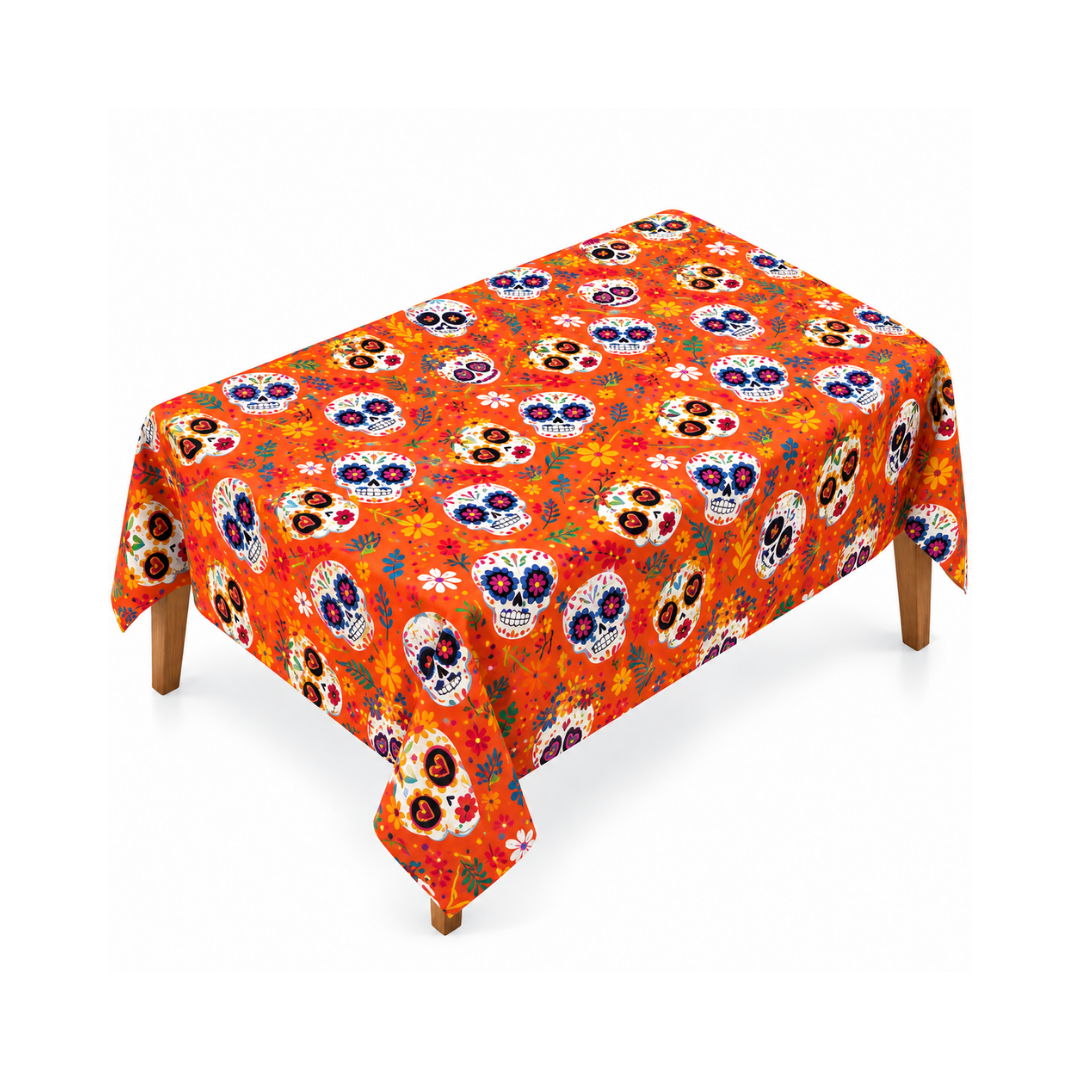 Mantel Día de Muertos Naranja Calaveras