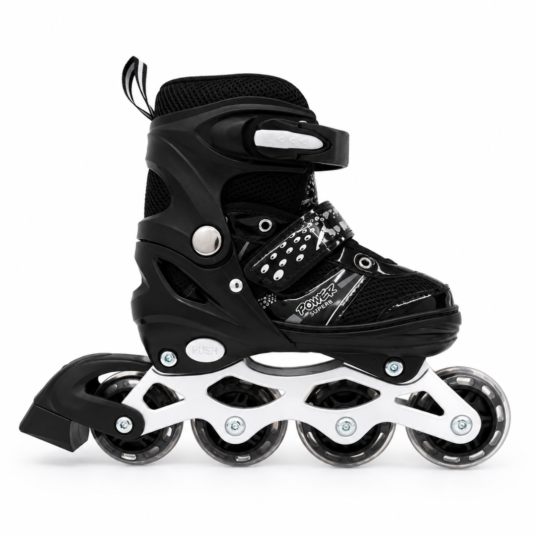 Patines En Línea Negros Con Luz Ajustables Infantiles