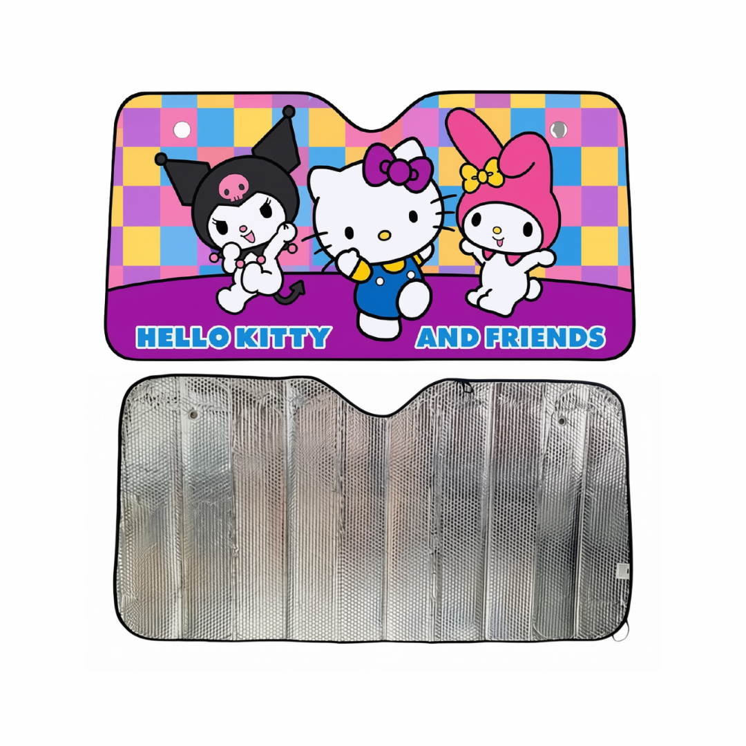 PARASOL FRONTAL PLEGABLE HELLO KITTY AND FRIENDS PARA AUTO