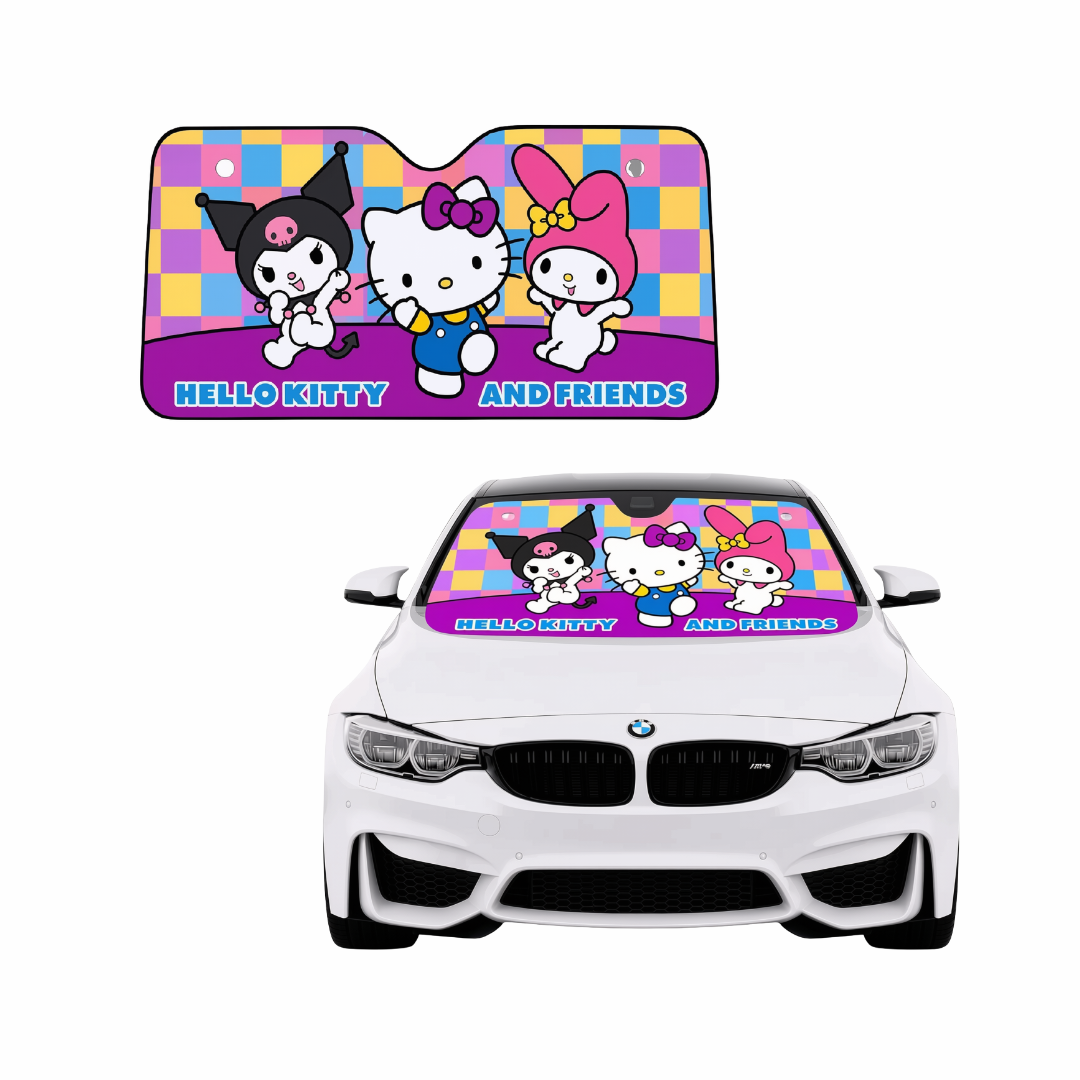 PARASOL FRONTAL PLEGABLE HELLO KITTY AND FRIENDS PARA AUTO