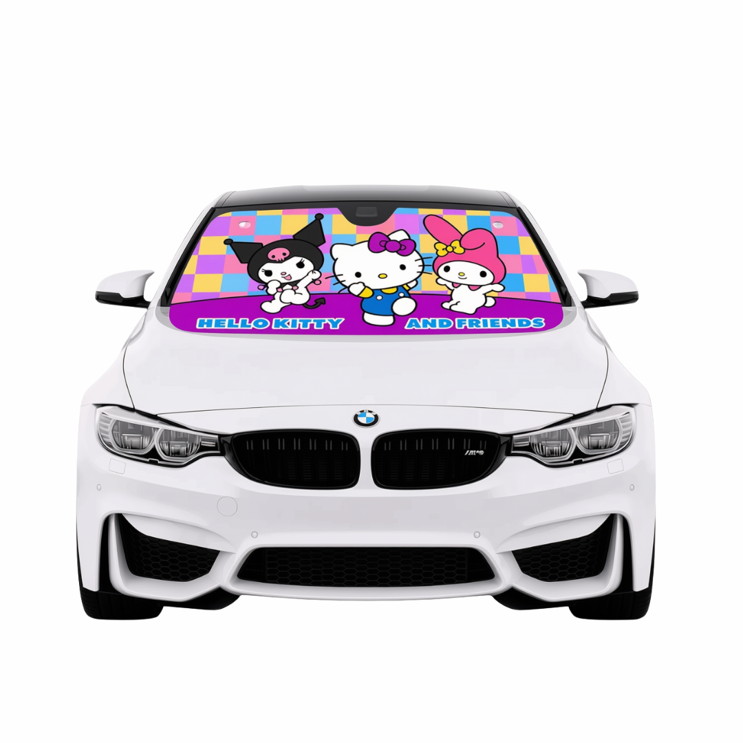 PARASOL FRONTAL PLEGABLE HELLO KITTY AND FRIENDS PARA AUTO