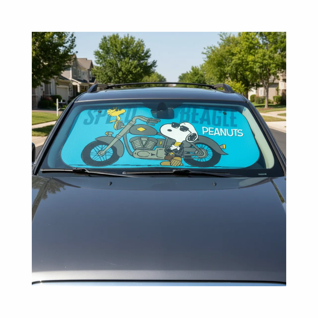 Parasol Frontal Peanuts Motocicleta con Snoopy para Auto y Camioneta