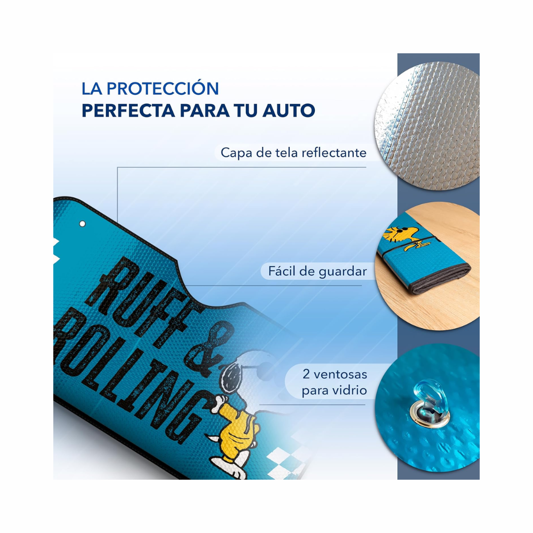 Parasol Frontal Peanuts Motocicleta con Snoopy para Auto y Camioneta