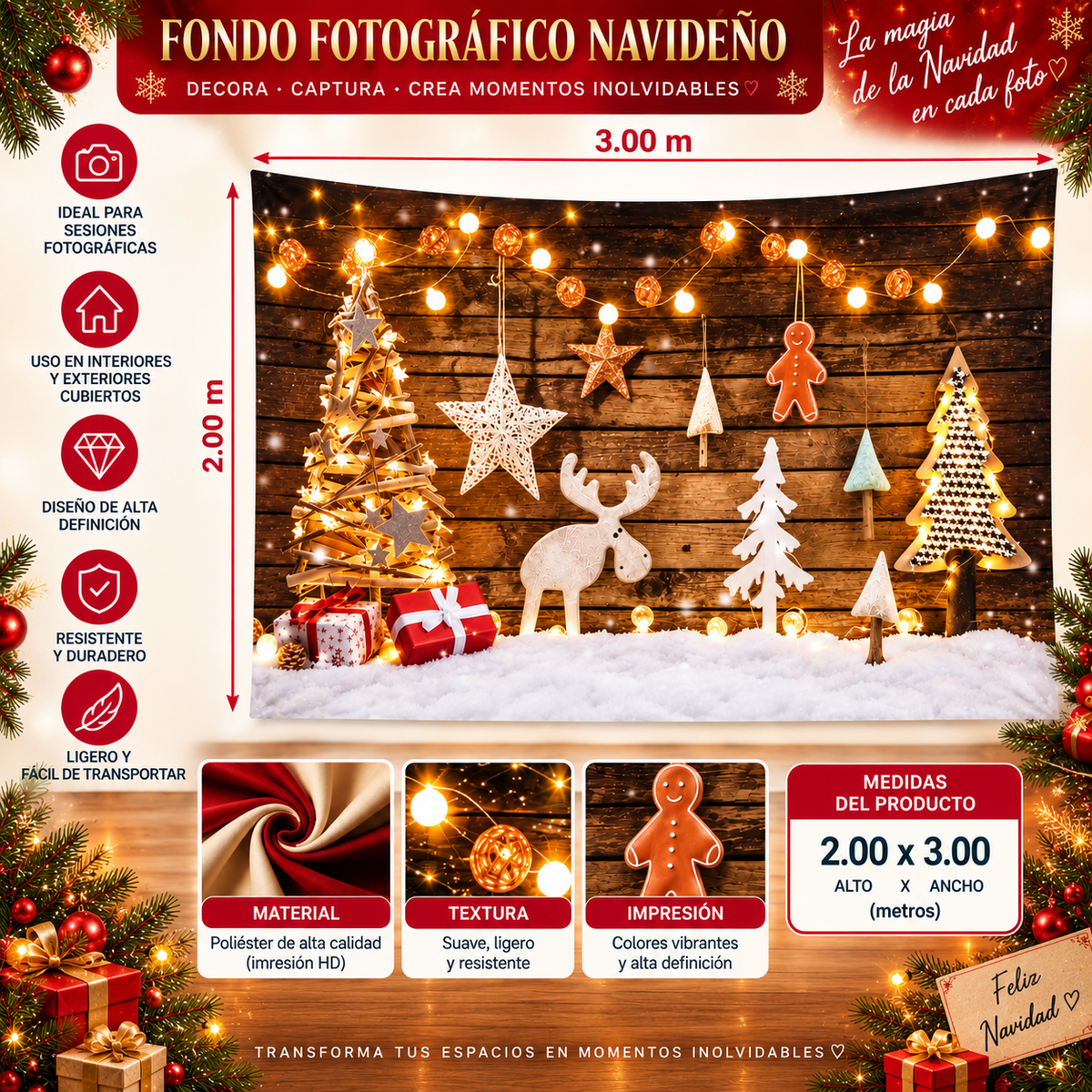 Telón Navideño Reno de Madera