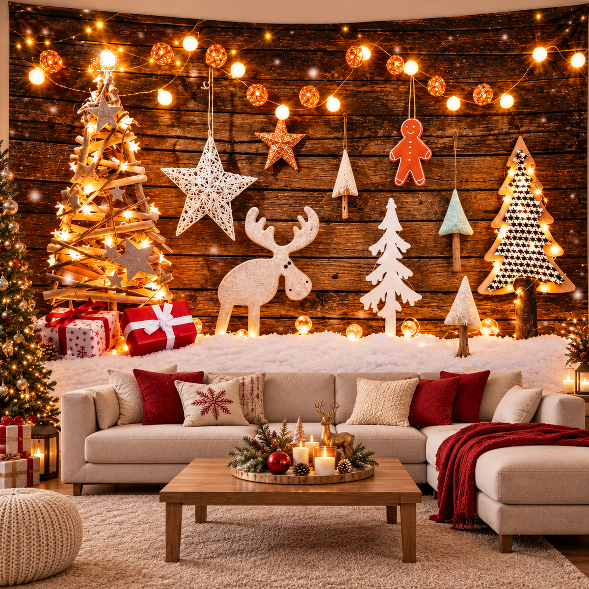 Telón Navideño Reno de Madera