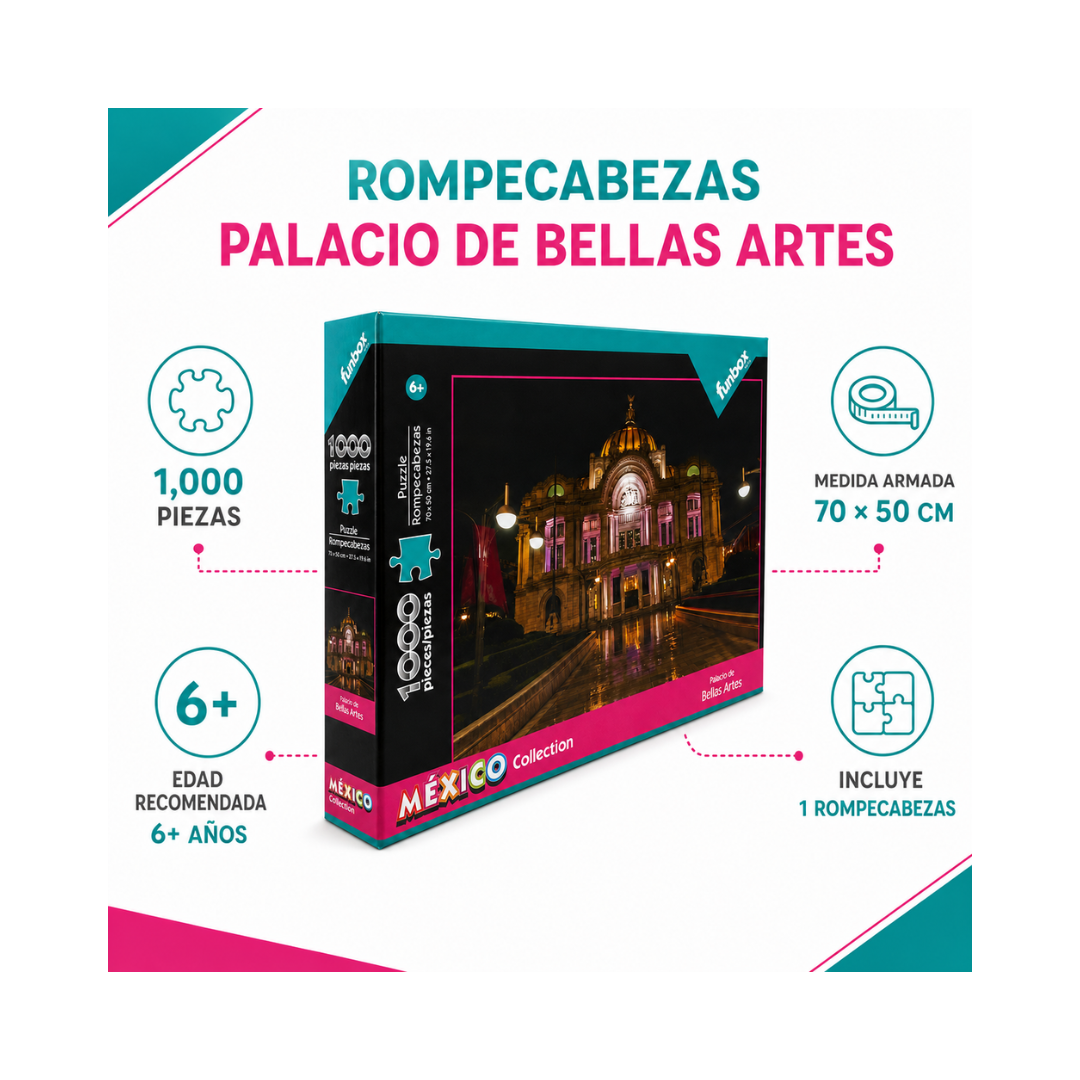 Rompecabezas Funbox México Collection 1000 Piezas, Diseños De Jaguar, Bellas Artes Y Comida Mexicana