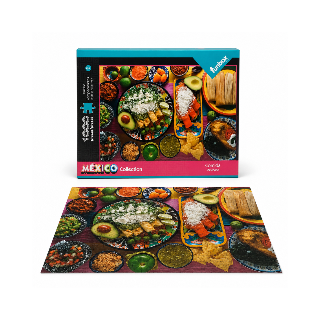 Rompecabezas Funbox México Collection 1000 Piezas, Diseños De Jaguar, Bellas Artes Y Comida Mexicana