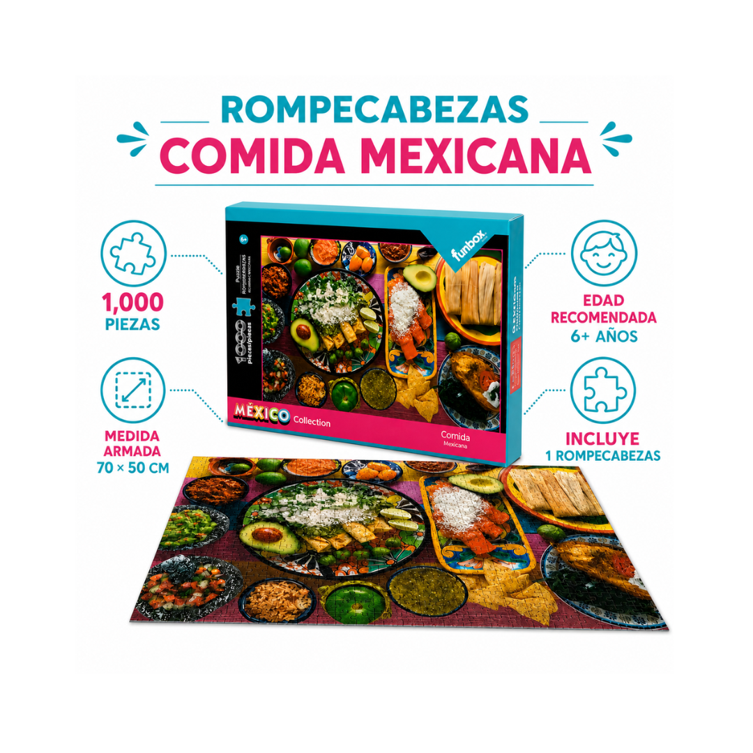 Rompecabezas Funbox México Collection 1000 Piezas, Diseños De Jaguar, Bellas Artes Y Comida Mexicana