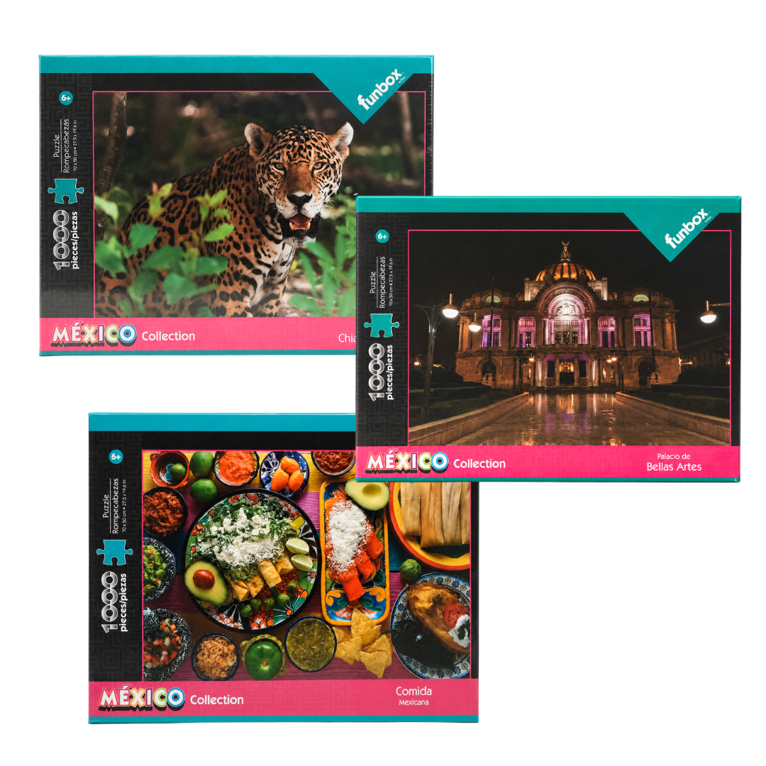 Rompecabezas Funbox México Collection 1000 Piezas, Diseños De Jaguar, Bellas Artes Y Comida Mexicana