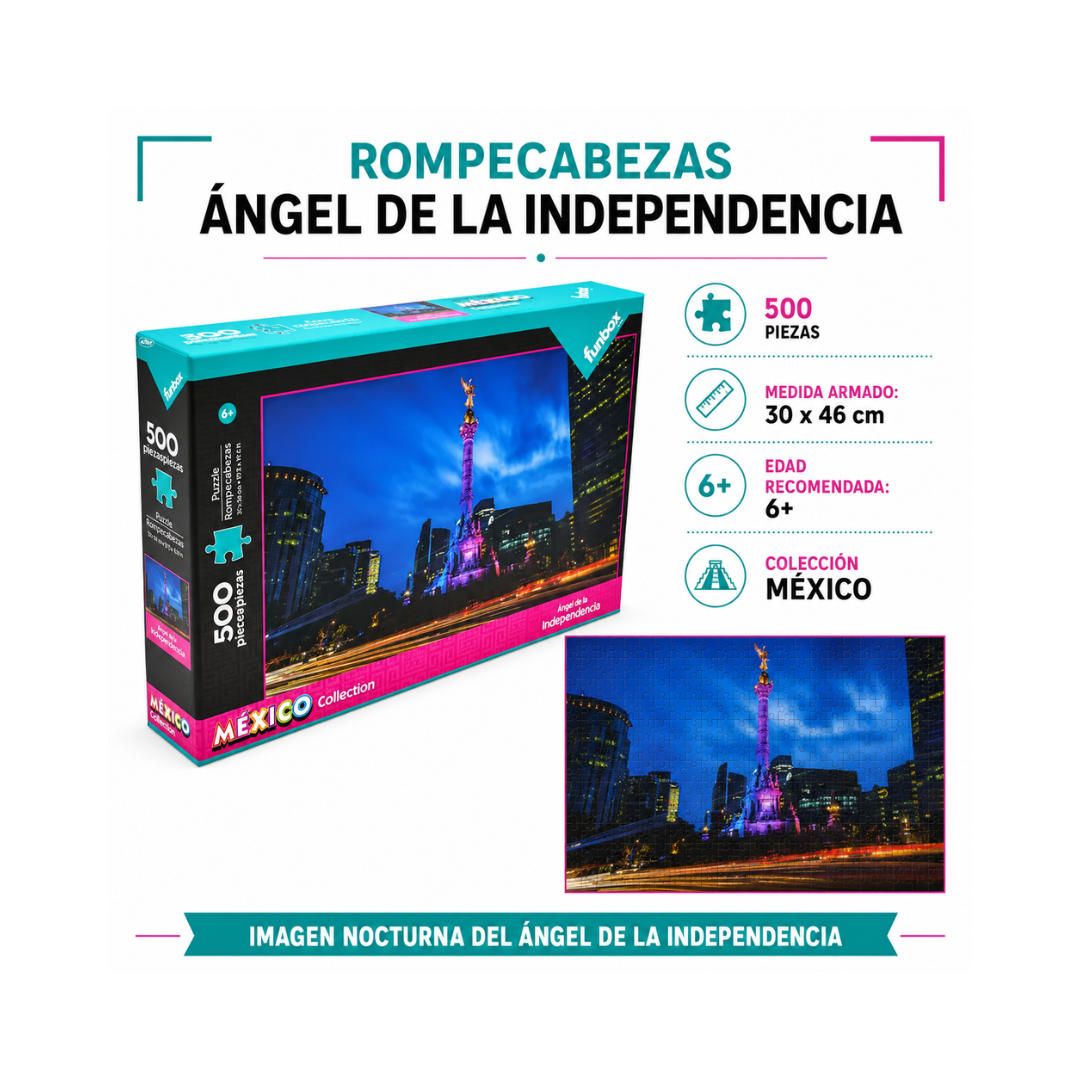 Rompecabezas Funbox México Collection 500 Piezas en diseños de Chichén Itzá, Ángel de la Independencia y Artesanías Mexicanas.