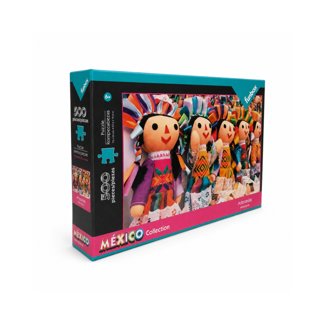 Rompecabezas Funbox México Collection 500 Piezas en diseños de Chichén Itzá, Ángel de la Independencia y Artesanías Mexicanas.