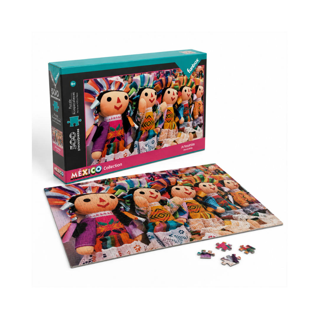 Rompecabezas Funbox México Collection 500 Piezas en diseños de Chichén Itzá, Ángel de la Independencia y Artesanías Mexicanas.