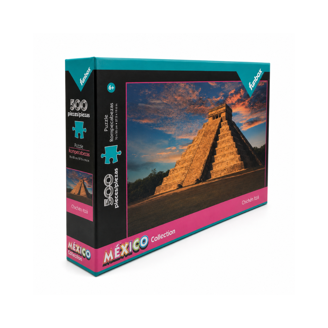 Rompecabezas Funbox México Collection 500 Piezas en diseños de Chichén Itzá, Ángel de la Independencia y Artesanías Mexicanas.