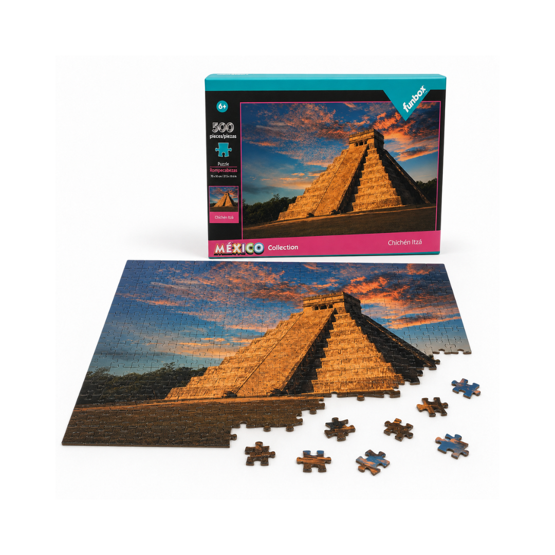 Rompecabezas Funbox México Collection 500 Piezas en diseños de Chichén Itzá, Ángel de la Independencia y Artesanías Mexicanas.