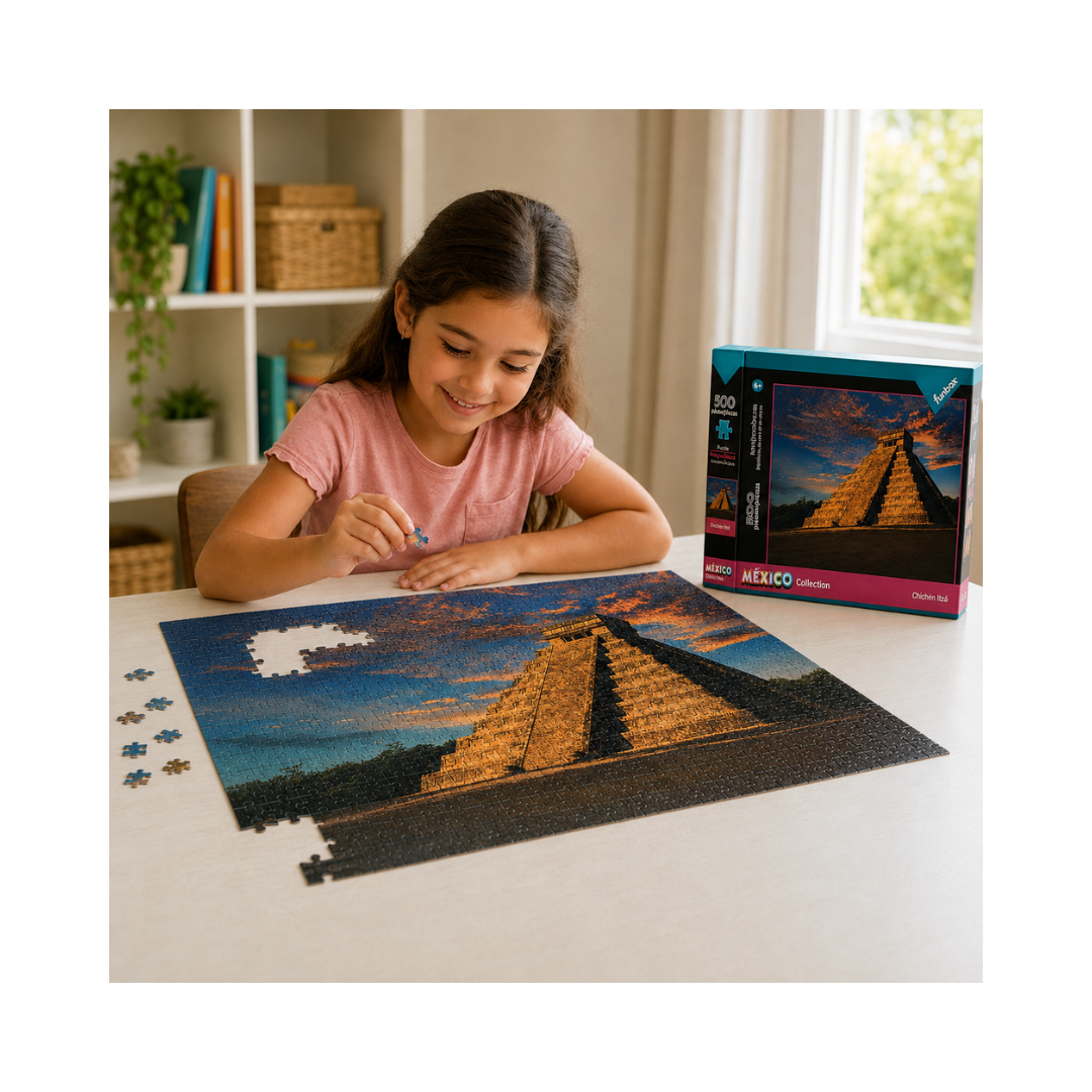 Rompecabezas Funbox México Collection 500 Piezas en diseños de Chichén Itzá, Ángel de la Independencia y Artesanías Mexicanas.