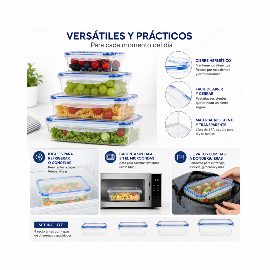Set de Recipientes Herméticos Para Alimentos (4 piezas)