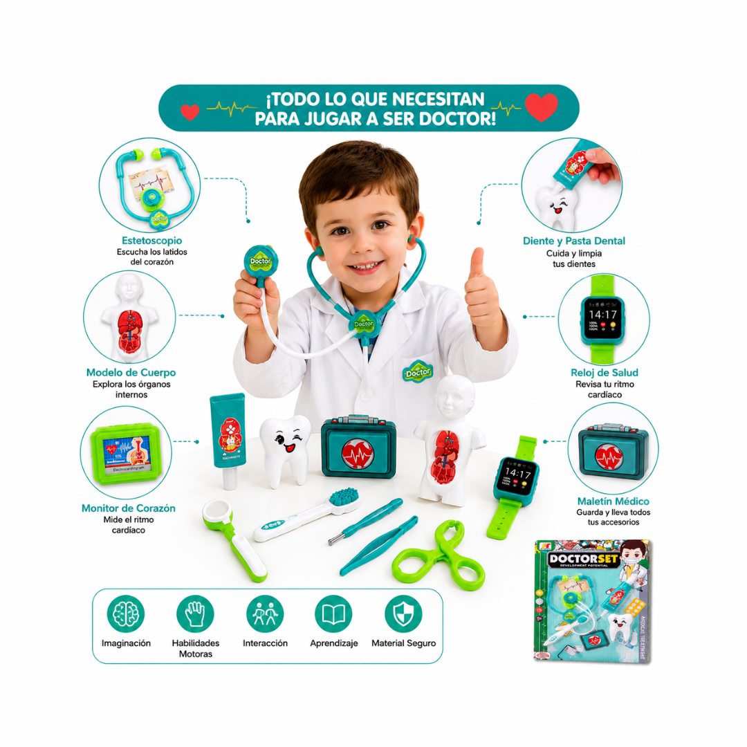Set de Doctor Infantil con Estetoscopio y Accesorios 12 Piezas