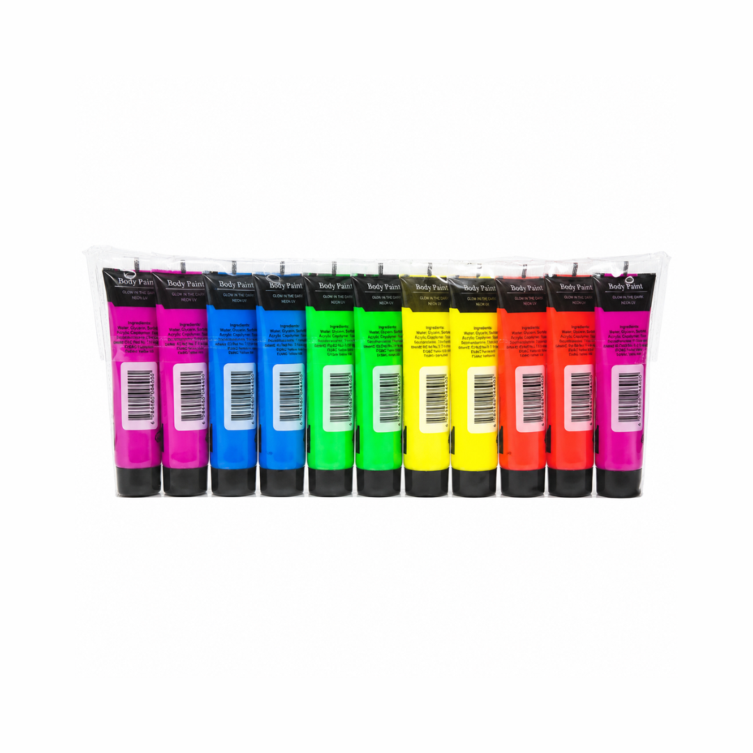Pinturas Corporales UV Neón Para Cara y Cuerpo (Set de 12 Piezas)