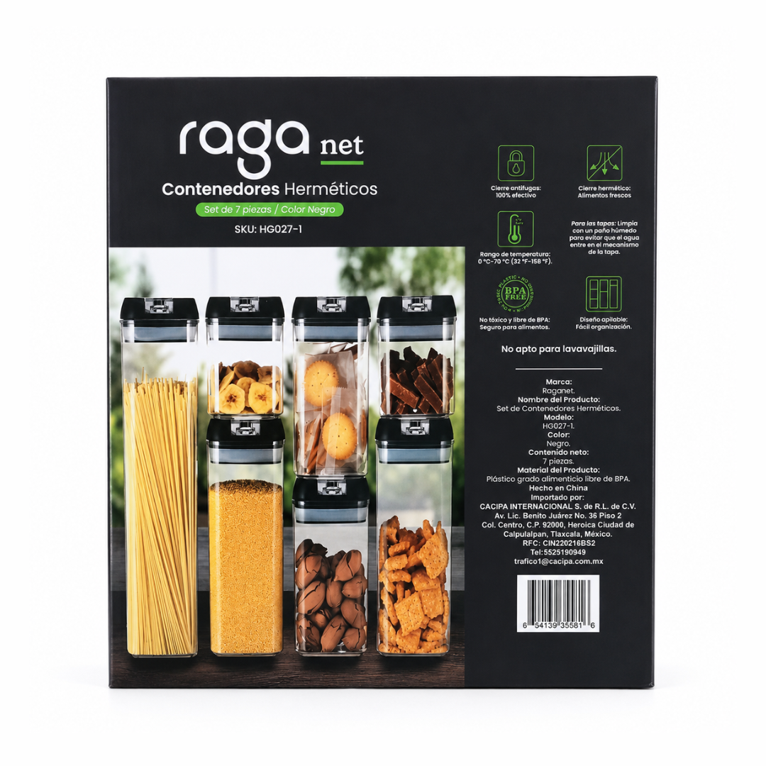 Set RAGA Contenedores Herméticos Para alimentos (7 piezas)