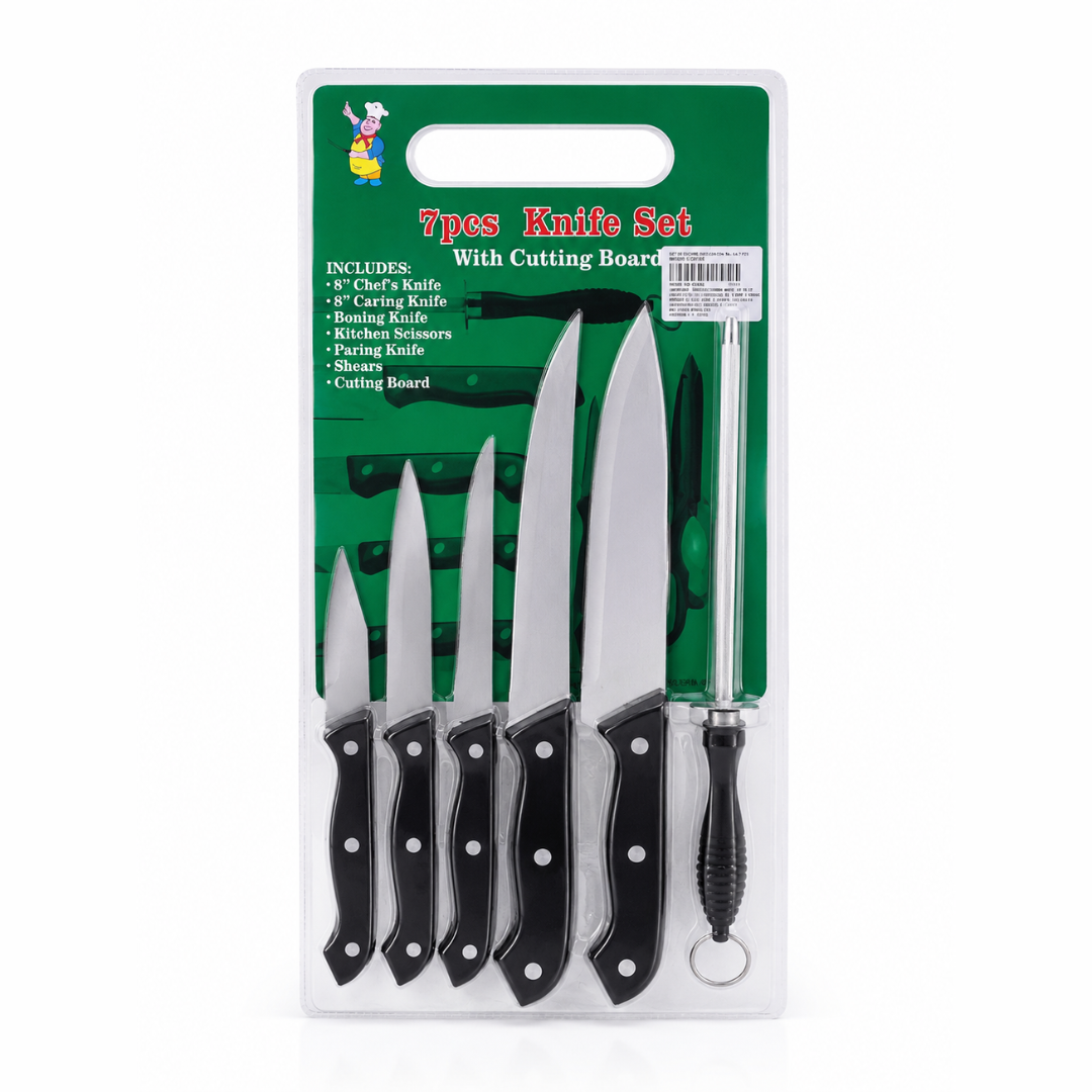 7 Cuchillos Para Cocina Con Tabla de Corte (Set De 7 Piezas)