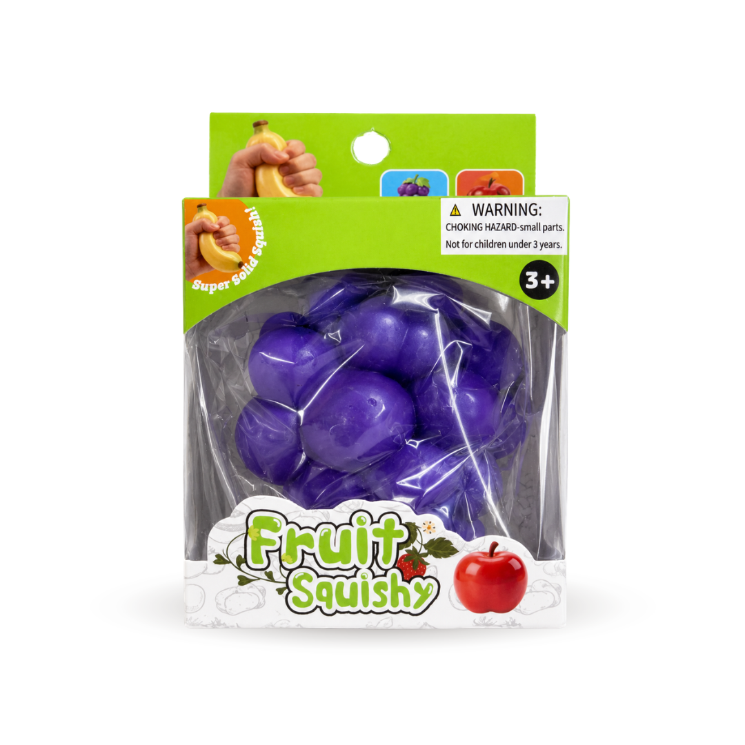 Paquete de 4 Squishys de Frutas: Durazno, Naranja, Plátano y Uvas