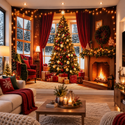 Telón Navideño Chimenea Roja