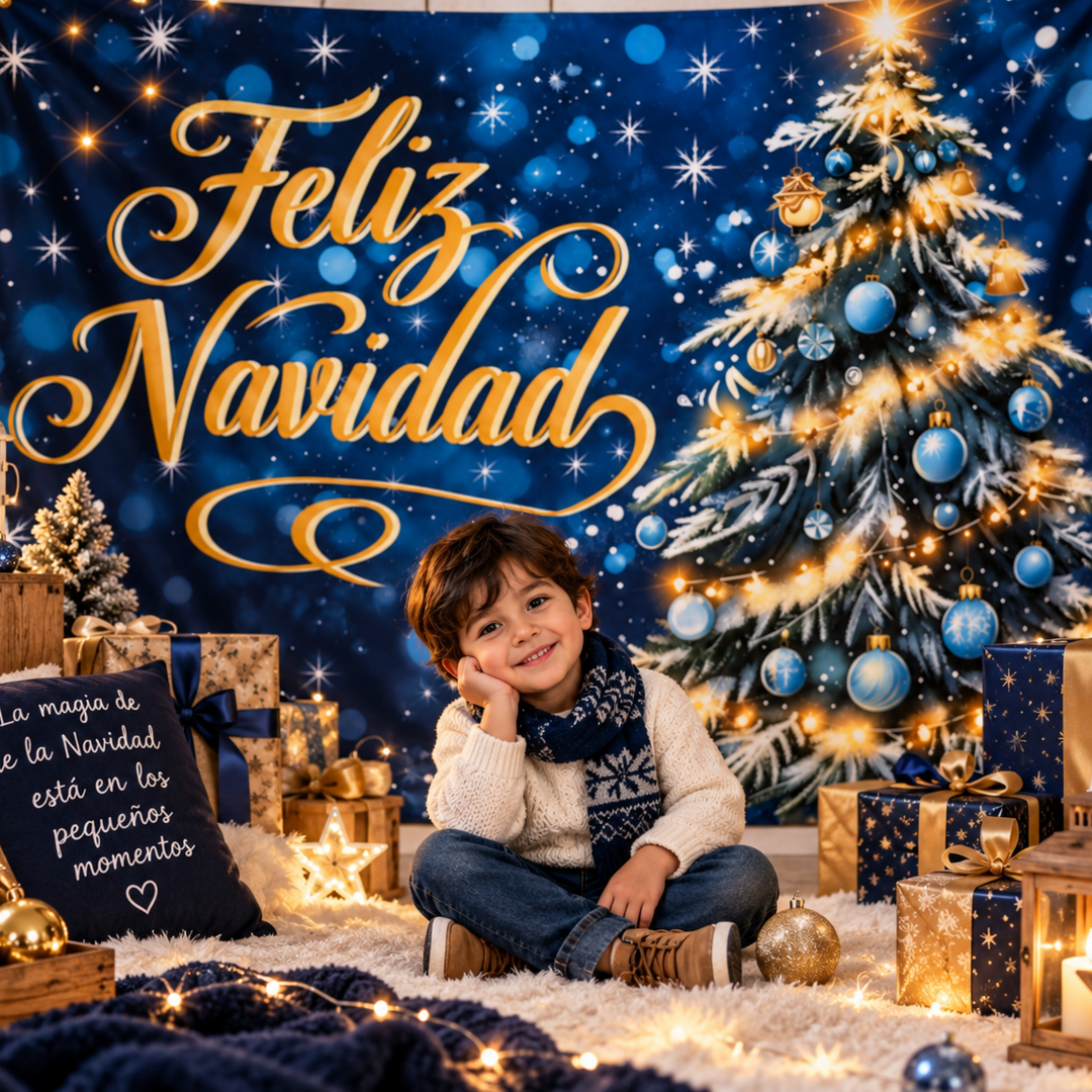 Telón Navideño Azul con Árbol