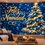 Telón Navideño Azul con Árbol