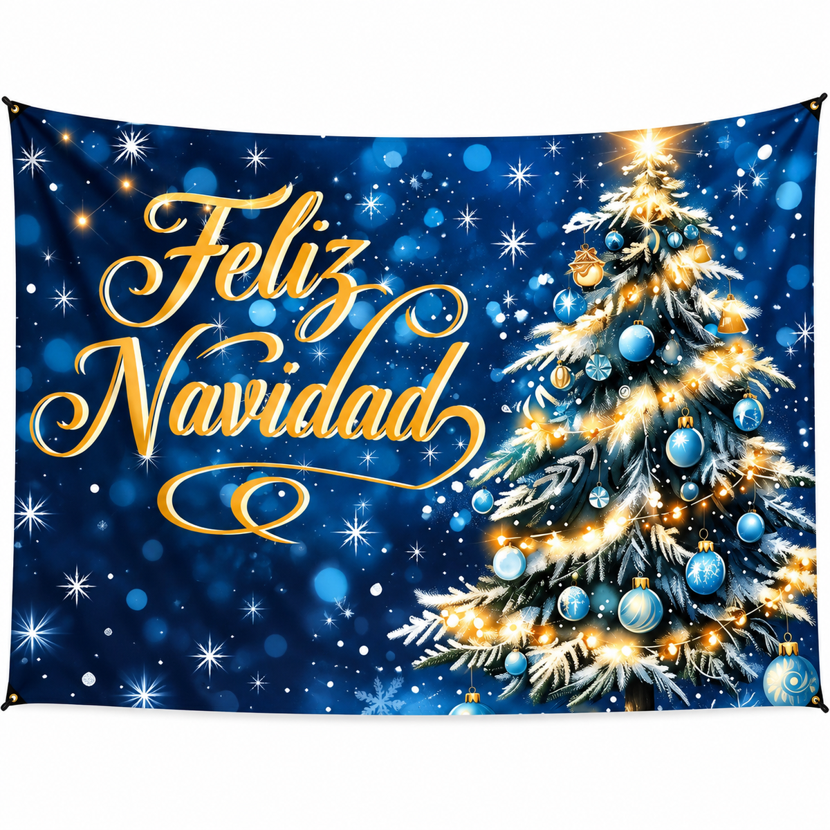 Telón Navideño Azul con Árbol
