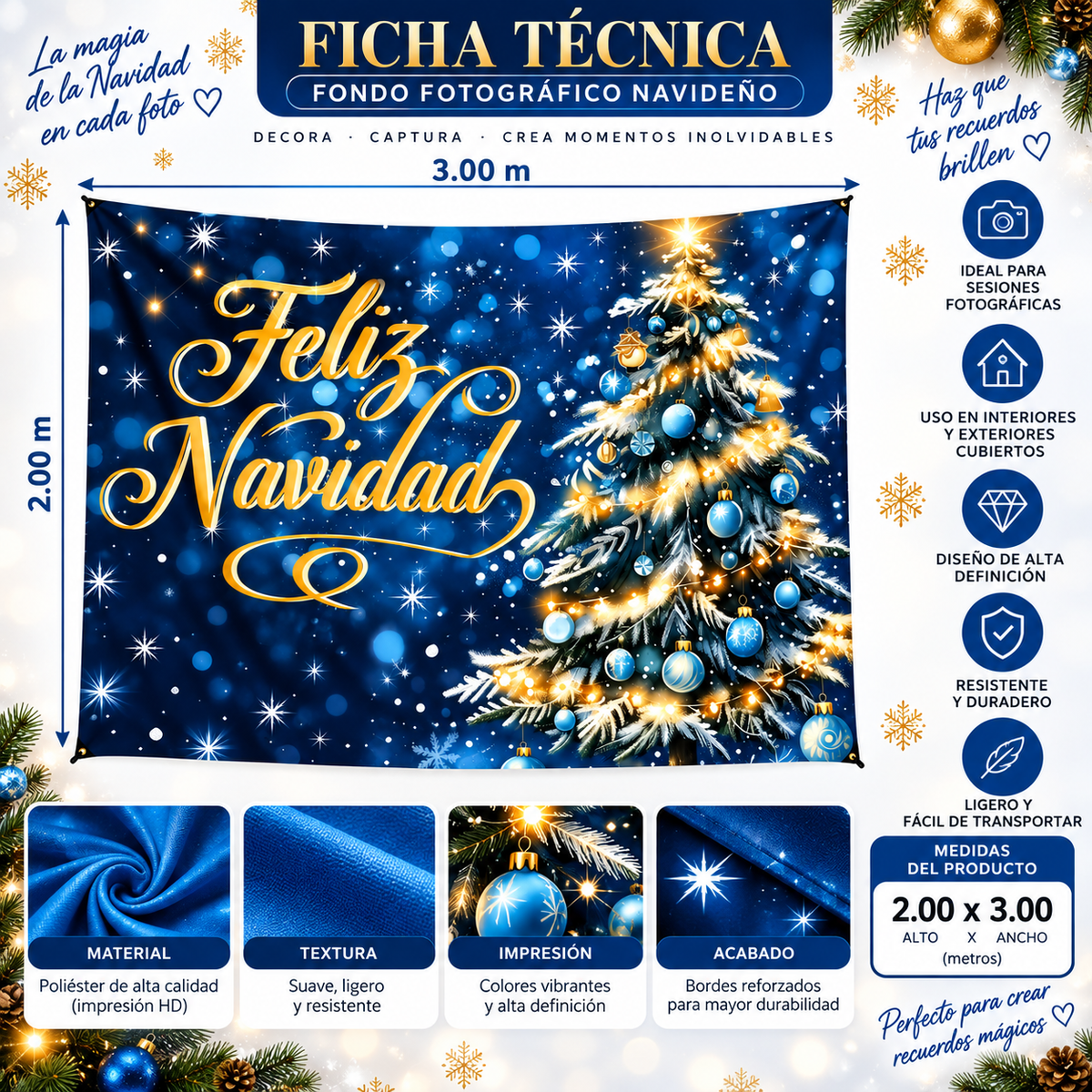 Telón Navideño Azul con Árbol